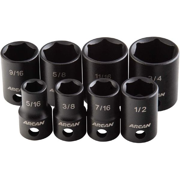 Arcan Professional Tools 3/8 Inch Drive Impact Socket Set, SAE, 5/16 Inch - 3/4