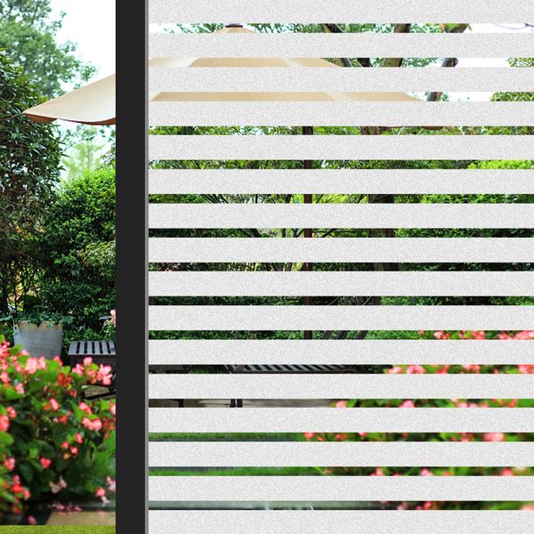 ConCus-T Window Film Privacy Self Adhesive Frosted Window Sticker Reusable No Glue Film Stripe Vinyl Static Cling Door Glass Covering for Living Room Office 30×200cm