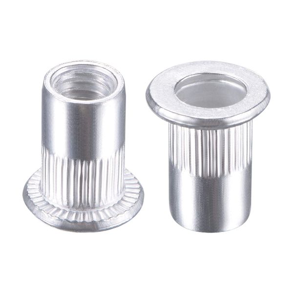 sourcing map M6 Rivet Nuts Aluminium Alloy Knurled Flat Head Threaded Insert Nut Silver 25pcs