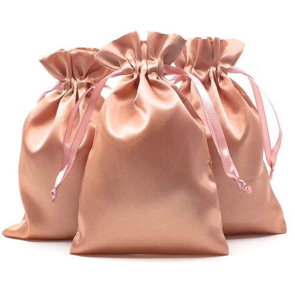 Knitial 6" x 9" Satin Rose Gold Gift Bags, Jewelry Bags, Wedding Favor Drawstring Bags Baby Shower Christmas Gift Bags 50 per Pack