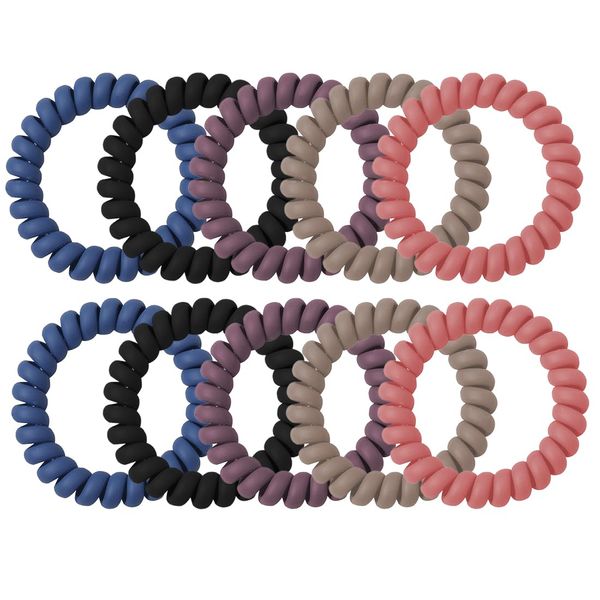 JOCXZI Spiral Hair Bobbles - Telephone Cable Hair Elastic Hair Band - Pack of 10 5 Colours Spiral Telephone Cable, Stretchy Spool, Telephone Cable Traceless Hair Ring for All Hair Types (Dark Colour)