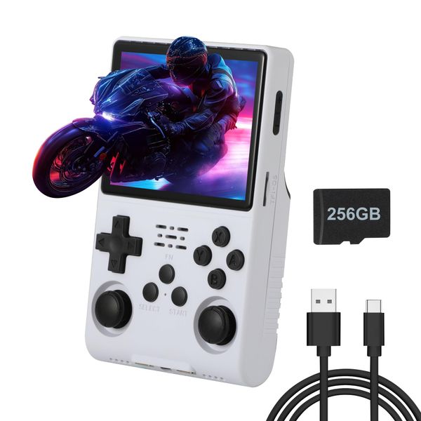 R40S Pro Handheld Game Console, Over 30,000 Pre-Installed Games, More Than 20 Retro Emulator Systems, 3.5 inch IPS Full-View HD Screen，256GB (White)