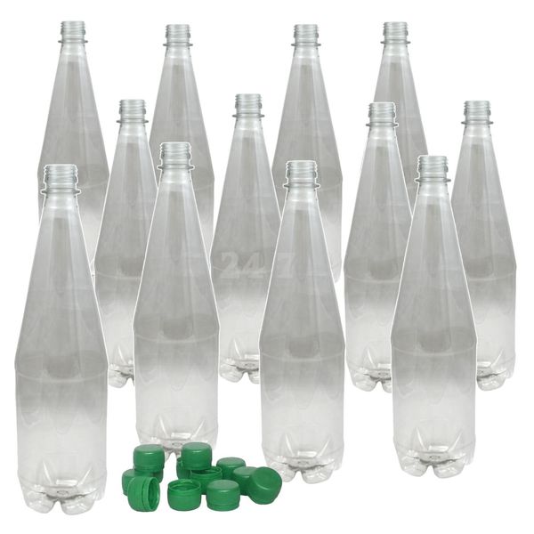 Plastic Beer Wine Bottles & caps 1 Litre (2 pint) 12pk PET Clear Youngs Homebrew