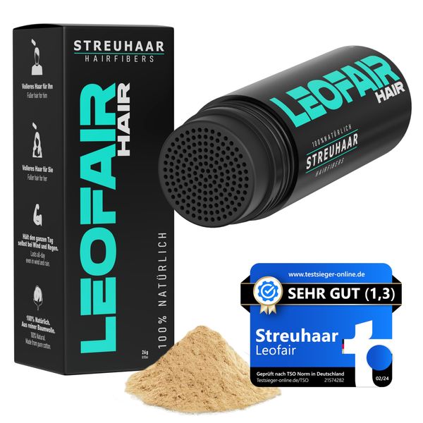 Leofair Haarverdichtung - 100% natürlich - Streuhaar für volles und dichtes Haar in Sekunden! Schütthaar in Premium Friseurqualität - 28g - Perfekter Look für Männer & Frauen (Mittelblond)