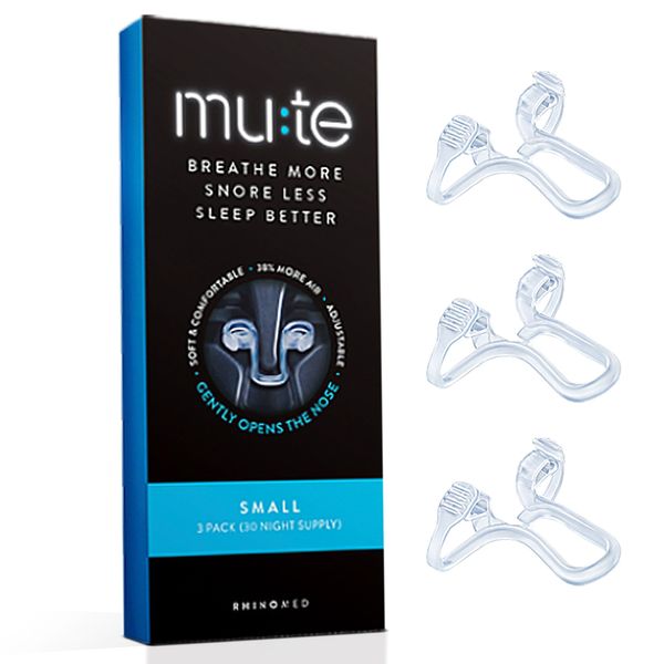 Mute by Rhinomed Nasal Dilator for Snore Reduction | Small 3pk | Increase Airflow | Anti Snoring Devices | Nasal Dilators for Sleeping | Internal Nasal Dilator | Snoring Solution | Transparent