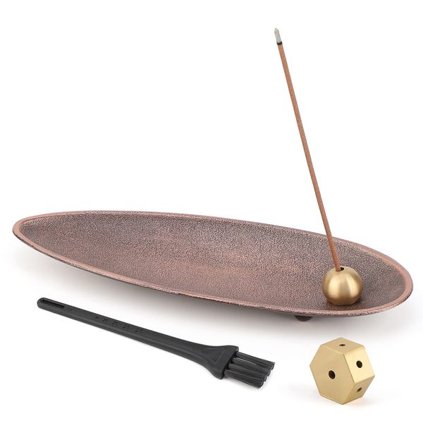 Segarty Incense Burner, 2 Types of Brass, Horizontal Mount, Broom Included, Incense Burner, Incense Holder, Simple, Scandinavian Style, Stylish, Easy Ash Disposal, Durable, High Temperature Resistant, Healing, Rilakkuma Sleeping, Yoga, Tea Room