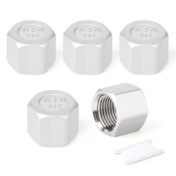 TAISHER 2PCS 304 Stainless Steel Cap Pipe Plug Socket Fitting 3/4" NPT Female