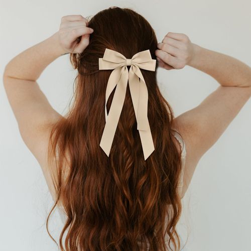 MIKONIKO Bow Hair Clips 2PCS Set for Women and Girls - Black White Ribbon Bows for Hair, with Long Tail, Alligator Clip (Green & Khaki)
