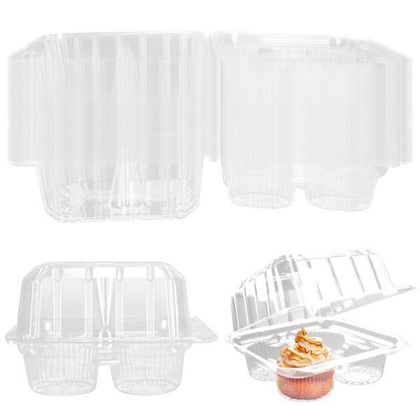 GothaBach 20 Pack 4-Compartment Clear Plastic Cupcake Boxes, 4-Cavity Cupcake Holders, Clear Cupcake Containers