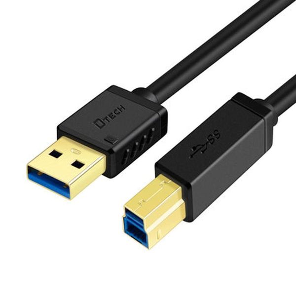 DTECH USB 3.0 Cable, Printer Cable, 2m Type A Male, Type B Male, 5Gbps High Speed Transmission, Stable Operation, Compatible with External Hard Drives, External SDD, Printers, Etc., Black