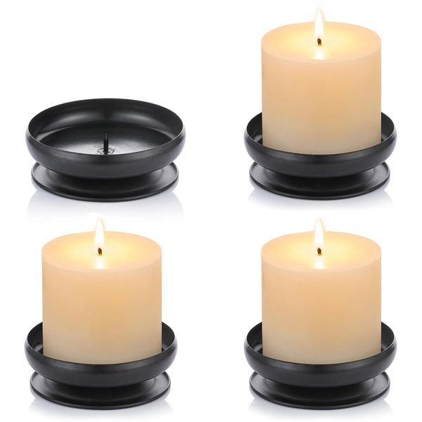 Nuptio Stück 4 Spike Kerzenhalter Eisen Kerzenplatte Stumpenkerzenhalter, Schwarz, Dekorative Eisen Stumpenkerzenplatte, 9cm Durchmesser Standfuß für LED & Wachskerzen, Räucherkerzen, Spa, Hochzeiten