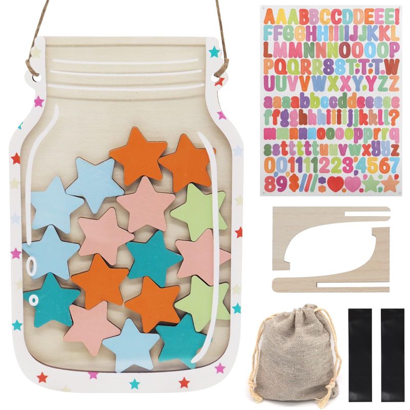 Magnetic Star Reward Jar - DIY Reward Jar with Wooden Stand & Stickers ...