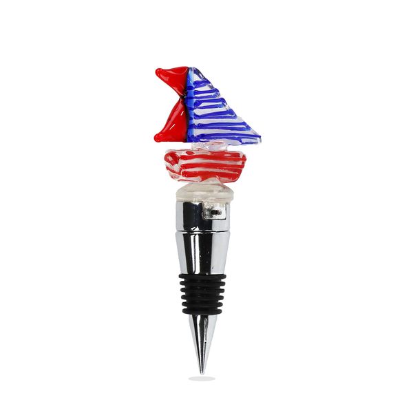 Glass Wine Stopper with Changing LED Lights Sailboat