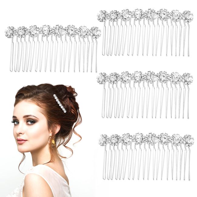 Lusofie 4Pcs Rhinestone Hair Combs Rhinestone Wedding Hair Pieces Hair Comb Bridal Hair Side Comb Hair Clips Crystal Hair Accessories for Women(Silver)