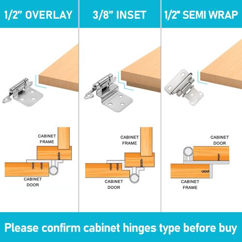 3/8" Inset Cabinet Door Hinges (10 Pairs -20 Pcs) Self Closing Cupboard Hinges for Kitchen/Bathroom/Furniture Cabinets & Doors,Satin Nickel
