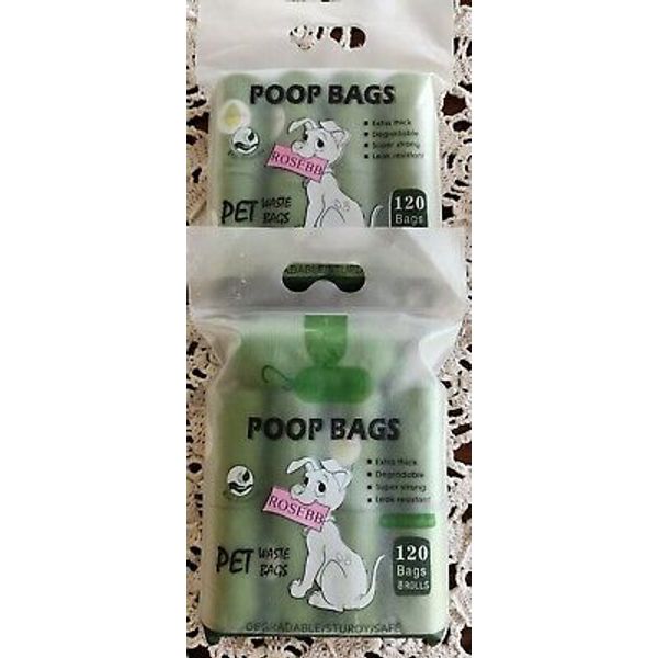 ROSEBB ~ Pet Waste Bags ~ Degradable ~ Sturdy ~ Safe ~ 240 Bags ~ 1 Dispenser