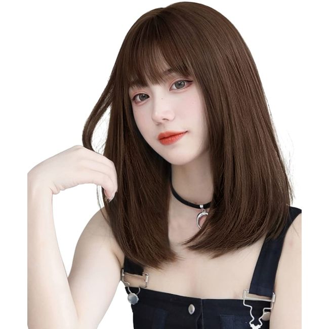 FORCUTEU Wig, Medium Wig, Natural, Cross-Dressing, Full Wig, Wig, Wig,  Women's, Lolita, Smooth, Small Face, Heat Resistant, Everyday Use, Net /  Comb