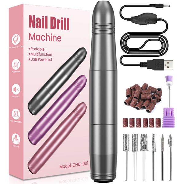 Nail Drill, Portable Electric Nail Files for Acrylic Nails, Professional Electric Nail Drill Machine E File for Gel Nails, 20000RPM Electric Manicure Pedicure Set for Nails, Gifts for Women Mum