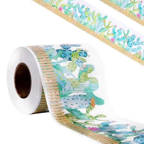 AIEX Watercolor Cactus Bulletin Board Borders, 20m/ 66ft Border Trim Bulletin Board Decorations for Home Office Classroom School