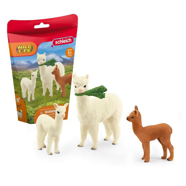 Schleich Farm World 4-Piece Alpaca Playset with Mother and Baby Alpacas - Educational and Durable Farm Animal Playset Figurines, Fun and Imaginative Play for Boys and Girls, Gift for Kids Ages 3+