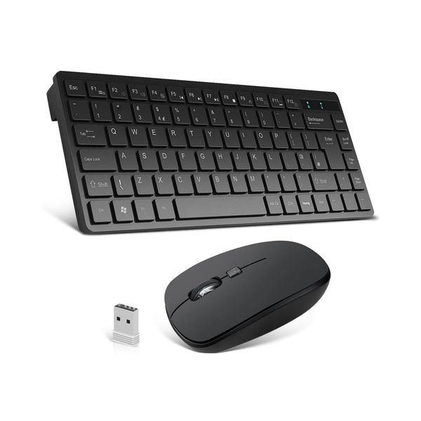 Maxesla Mini Wireless Keyboard and Mouse Set UK, Long Distance 2.4Ghz Cordless Slim Wireless Mouse and Keyboard, Multi-Media Shortcut UK Layout Quiet Computer Keyboard, Sleep Mode Long Battery Life B