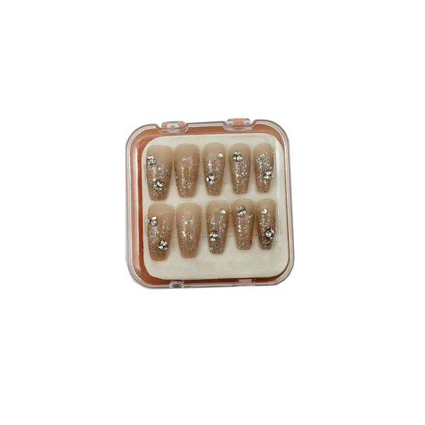 mallnoo Long Trapezoid Nail Tips with Light Crystal Set of 24
