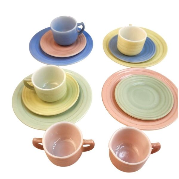 Children's Tea Set by Hazel Atlas Multicolor Ceramic Espresso 13 piece set