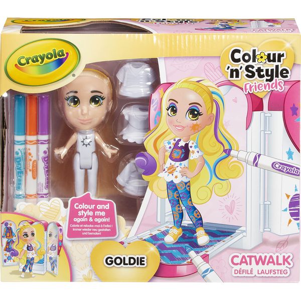CRAYOLA Colour 'n' Style Friends: Goldie - Catwalk Playset | Colour & Style Your Own Doll, Again and Again! (Includes Magic Dry-Erase Pens) | Ideal For Kids Aged 3+
