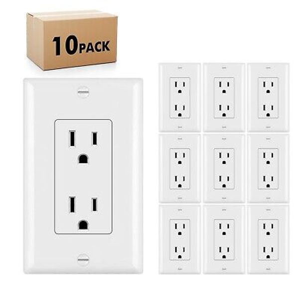 10Pack Outlet Socket, Decora Duplex Receptacle 15 A, 125 V, Non-Tamper Resistant