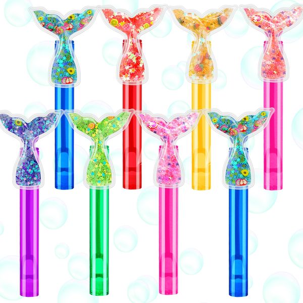 24PCS Glitter Mermaid Tail Bubble Wands for Kids Mermaid Party Favors Decorations Supplies, Mermaid Party Pinata Stuffer, Goodie Bags Filler, School Classroom Prizes