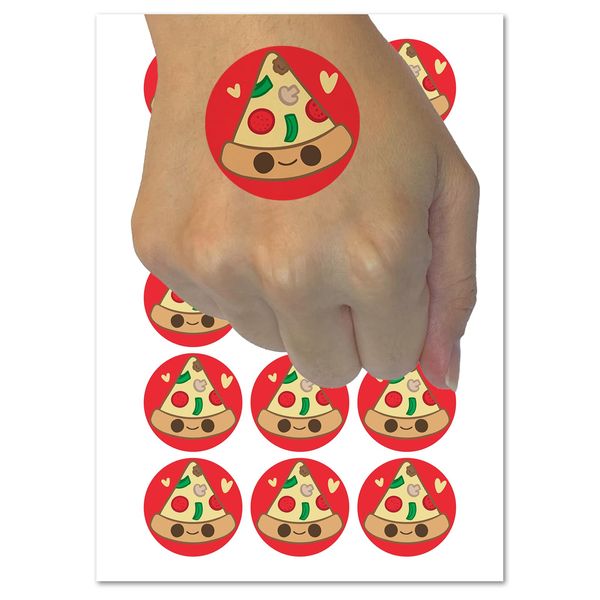 Deliciously Kawaii Chibi Pizza Slice Temporary Tattoo Water Resistant Fake Body Art Set Collection - 15 2" Tattoos (1 Sheet)