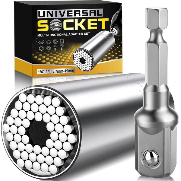 Universal Socket, tools Gifts for Men Husband Dad Handyman Boyfriend, Father's Day Birthday Gifts, Super Socket Wrench Set with Power Drill Adapter(7-19mm)