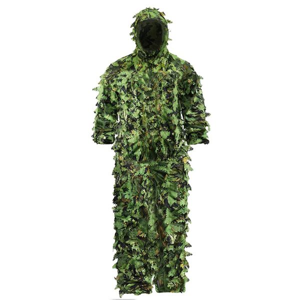 Tencen Ghillie Suit, Survival Game, Camouflage, Mesh, Hooded, One Size, Combat Clothing, Disguised Clothing, Suit 3D Green Leaf