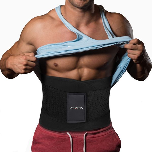 ABZON Mens Waist Trainer Neoprene Waist Trainer for Men Tummy Control Sweat Belt and Lumbar Support. Black