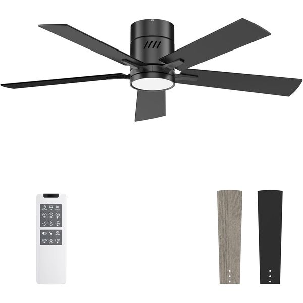 Ceiling Fan with Lights, 48" Low Profile Ceiling Fan with Light and Remote, Flus