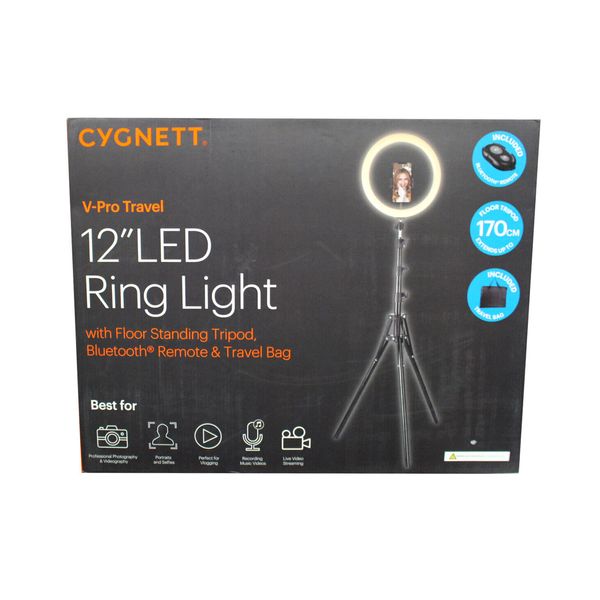 Cygnett V-Pro Travel 12" Ring Light with Tripod, Travel Pouch & Bluetooth Remote