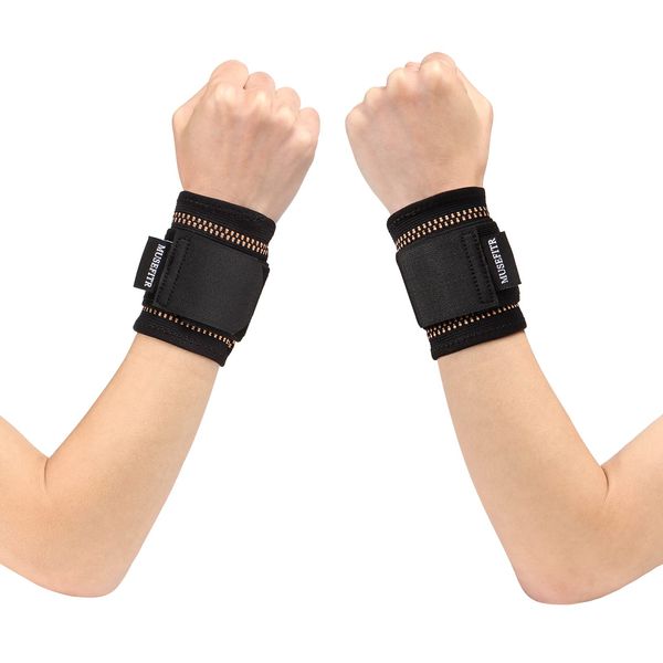 2 Pack Copper Wrist Braces with Compression Strap-Wrist Sleeve for Women and Men-Wrist Sleeve Pain Relief for Arthritis, Carpal Tunnel, Wrist Pain-Wrist Support for Typing,Tennis, Volleyball-Small