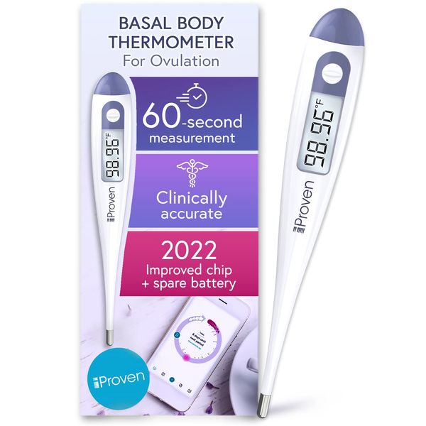 Digital Basal Body Thermometer, 1/100th Degree High Precision, Quick 60-Sec Reading, Memory Recall, Accurate BBT Thermometer for Natural Ovulation Tracking by iProven