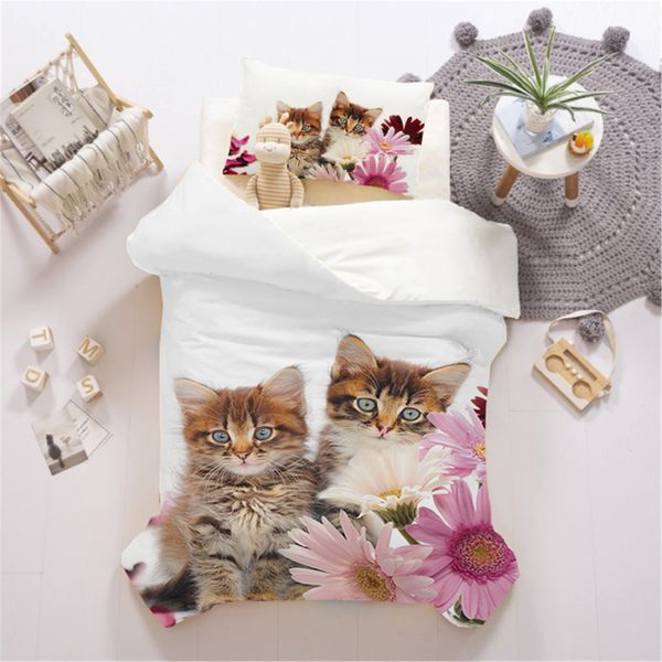 HOMHOMHA Cat Single Bed Duvet Cover Set For Girls/Kids/Boys/Adults Soft Microfibre Bedding Sets Equipped With Quilt Cover 135x200cm And Pillowcase 50x75cm(2pcs)