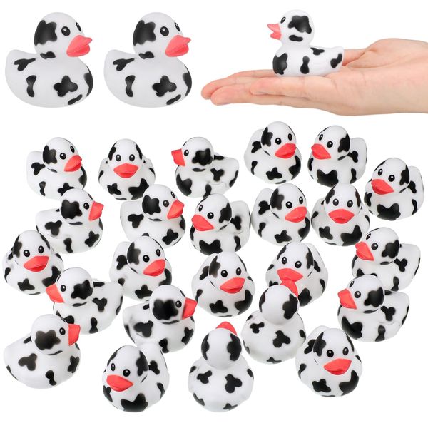 Poen 12 Pcs Cow Ducks Mini Cow Rubber Duck Bulk Cowboy Rubber Duck Fun Cow Print Duck Baby Bath Toy Cow Theme Baby Shower Birthday Bathtub Party Favors Swimming Pool Party Decorations (Black)