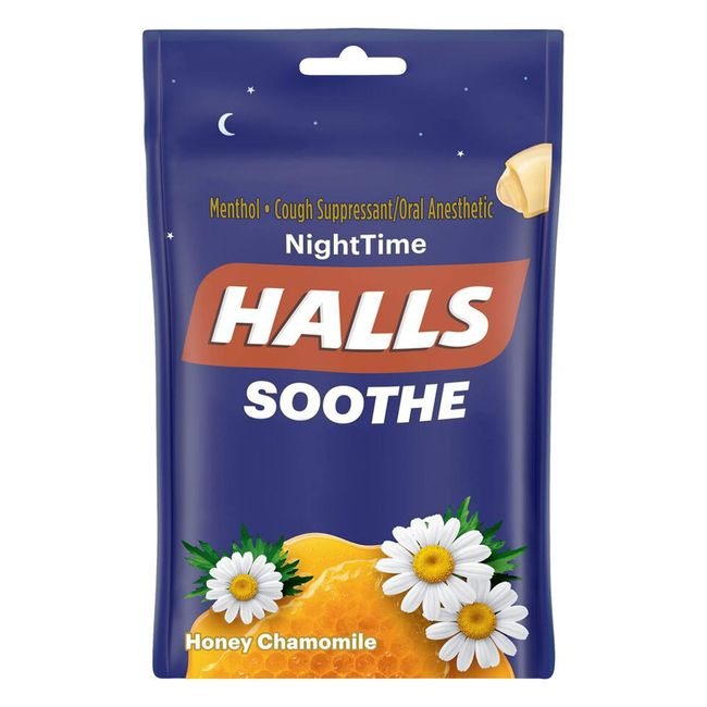 HALLS Soothe Night Time Honey Chamomile Flavor Cough Drops, 1 Bag (25