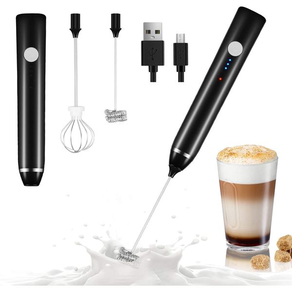 Dallfoll 1 Usb Rechargeable, 3 Gear Adjustable for Latte, Cappuccino, Hot Chocolate, Egg Beating (New Version Black), Wood