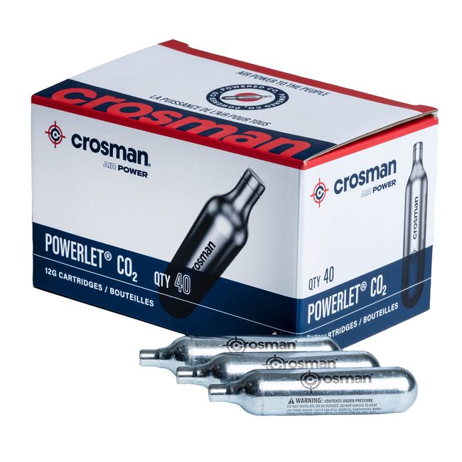 Crosman 12-Gram CO2 Powerlet Cartridges For Use With Air Rifles And Air Pistols, Pack of 40