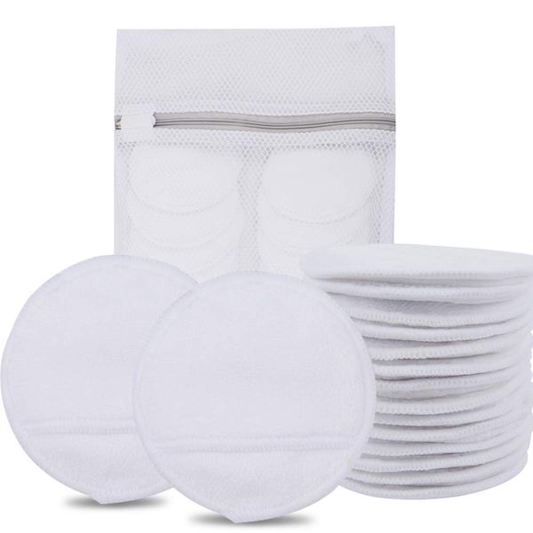 KinHwa Reusable Makeup Remover Pads Microfibre Round Face Pads for Face Eyes Lips Washable Face Cloths for All Skin Types and Toner 14 Pack White With Laundry Bag