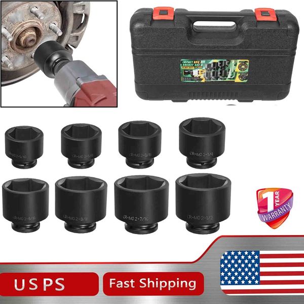 3/4'' Drive Spindle Axle Nut Impact Socket Set, 8 Pack Large Impact Socket Set