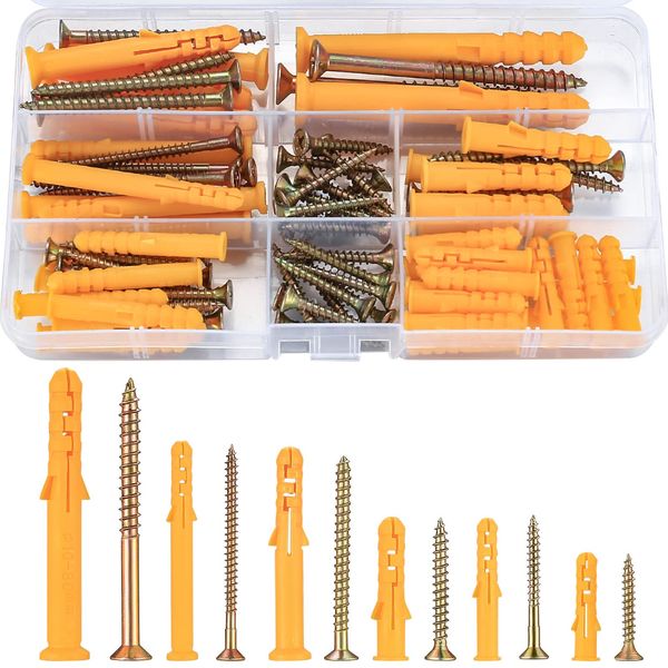 Board Anchor Screw Set, 6 Sizes, 88 Pieces, Drywall Anchor Kit, Screw for Plasterboard, Expansion Tube, Hollow Wall Anchor, Tapping Screws, Plastic Anchor Bolts, Anti-Rotation, Fixing Fixers, Screws