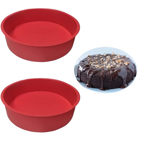 2pcs 8 Inch Silicone Cake Tins for Baking, Silicone Cake Moulds, Round Cake Baking Pan Non-Stick Quick Release Suitable Baking Tray for Cakes Muffins Puddings Bread