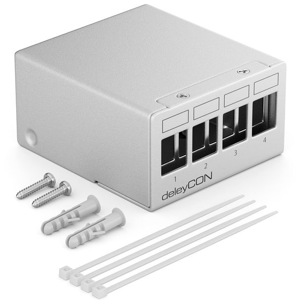 deleyCON 4 Port Patchpanel Gehäuse 1 HE für 14,9 mm x 17 mm Keystone Module mit z.B. RJ45 Koaxialstecker BNC F-Stecker Antennenstecker RJ-11 Cinch Klinke USB Toslink PS2 HDMI - Grau