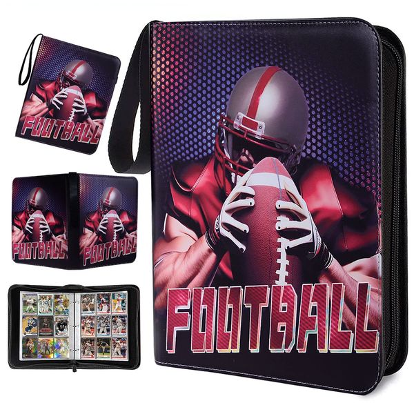 Scimi 9-Pocket Football Card Binder - Holds 900 Cards 50 Removable Pages 9 Pockets with 3 Rings in Standard Size Cards Zipper Binder for TCG MTG Pockmon Yugioh Sports Cards (football)