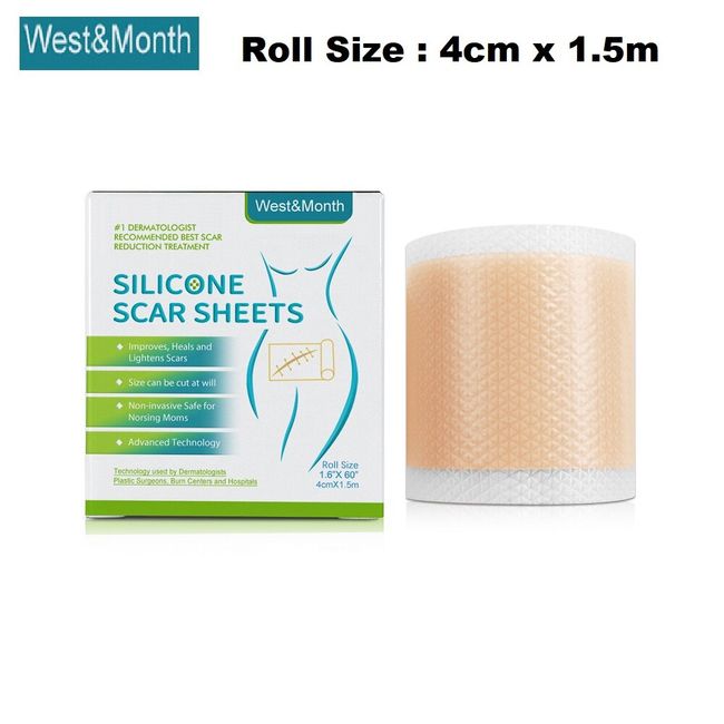 Silicone Scar Sheets (1.6 X 60), Medical Silicone Scar Tape Roll, Strips,  Patch, Bandage - Scars Removal Treatment - Keloid Scar Silicone Sheets for  C-section, Surgery, Burn and Keloid 